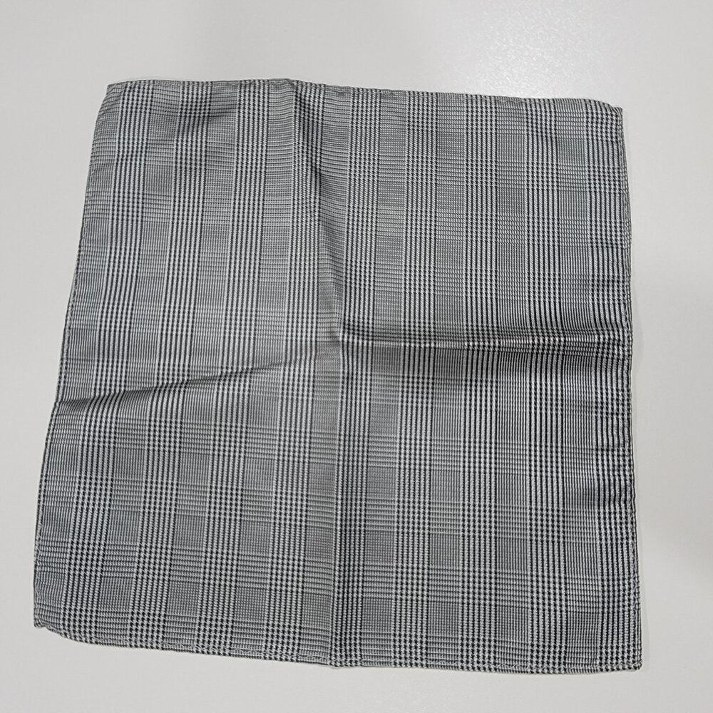 Pocket Square 100% Silk Handkerchief Black Glen Plaid Wedding Vintage‎